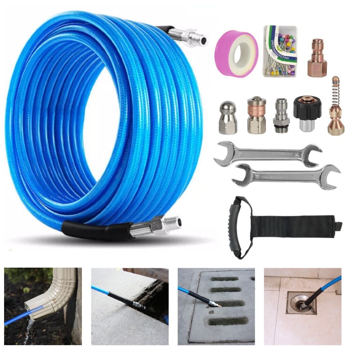 50FT 1/4″ M-NPT 5800PSI Drain Cleaner Hose Sewer Jetter Kit for Pressure Washer