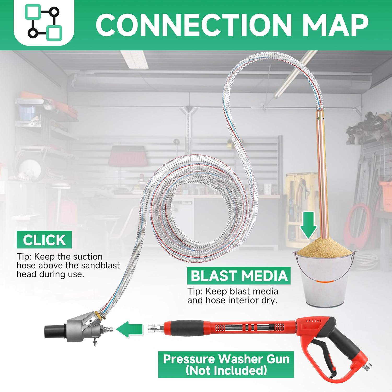 Pressure Washer Sandblasting Kit, Wet Sand Blaster for Pressure Washer with 18 F