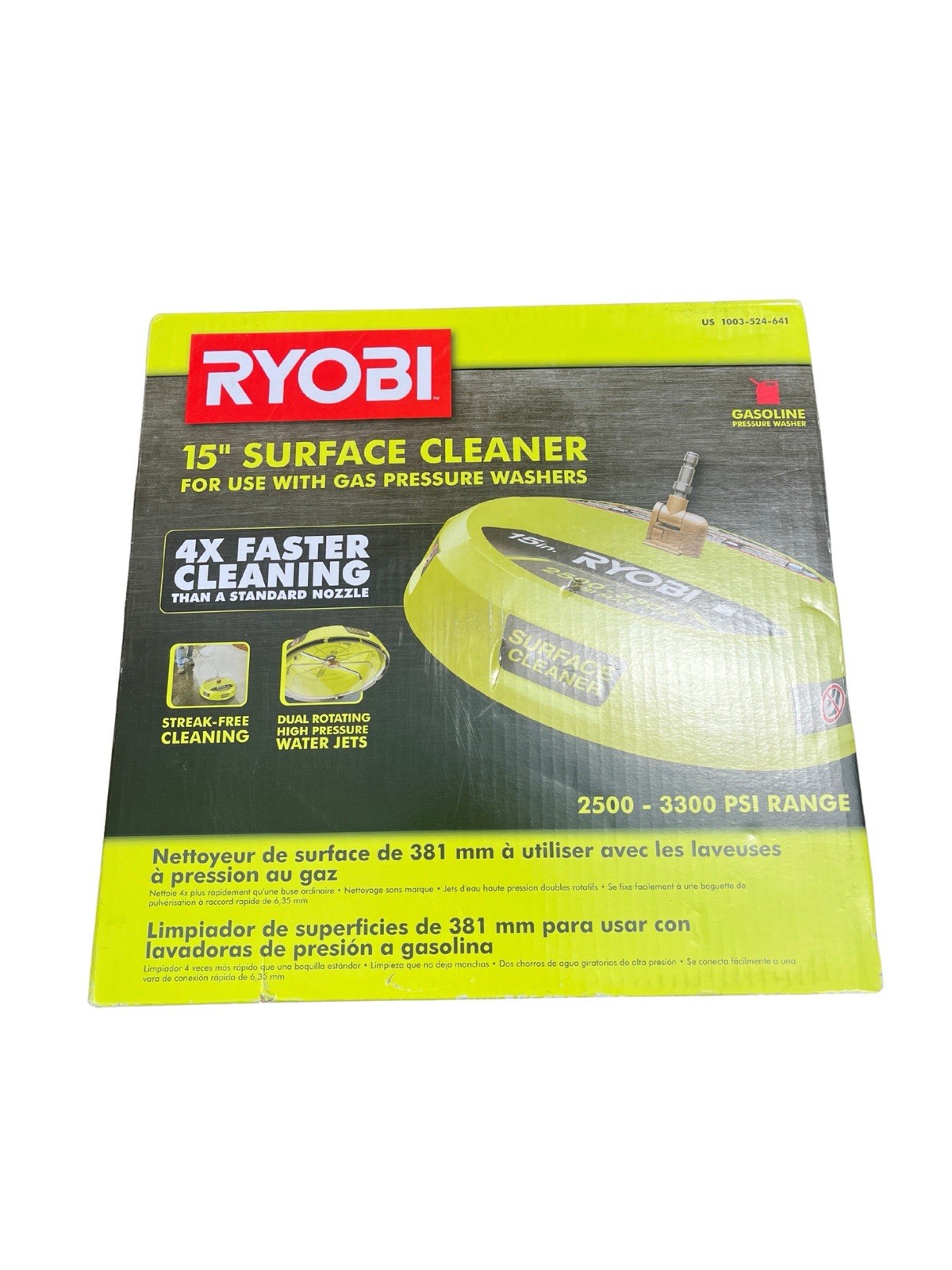 Ryobi 15 in. 3400 PSI Gas Pressure Washer Surface Cleaner with Caster Wheels