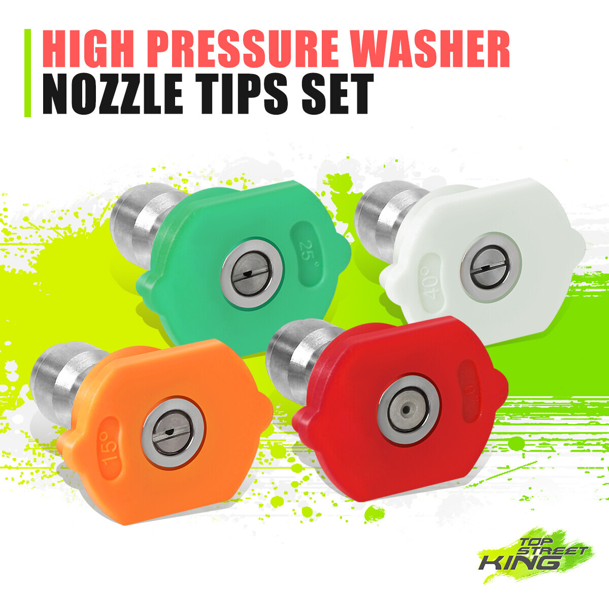 DNA Motoring 4Pcs 0° 15° 25° 40° 2.5GPM High Pressure Washer Nozzle Tips Set