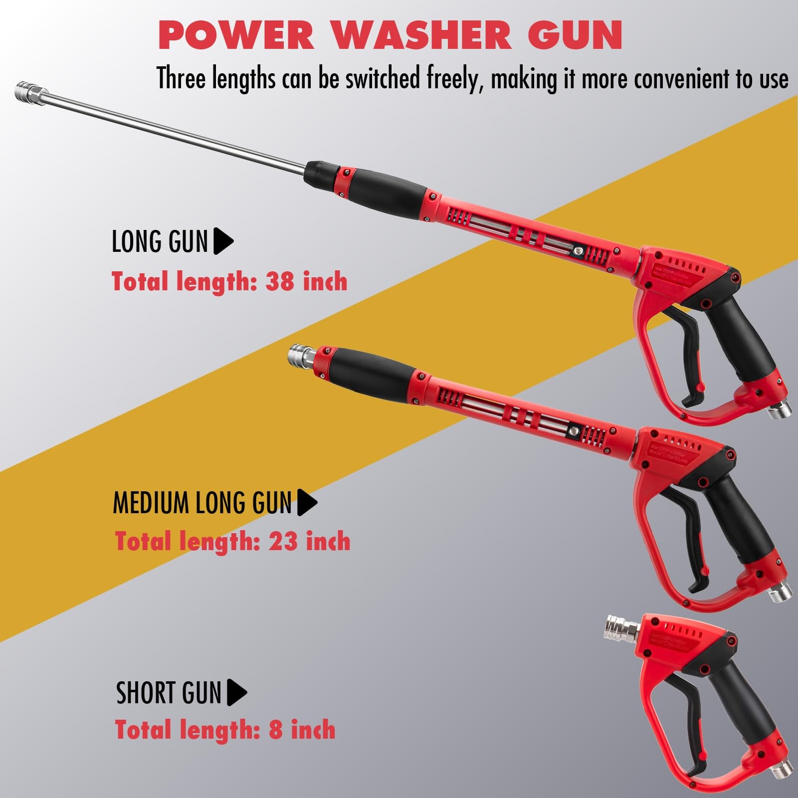 Short Pressure Washer Gun 2 Wands 5 Nozzle Tips M22 Fitting 38 Inch 5200 PSI