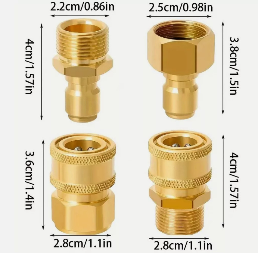 4Pc Pressure Washer Adapter Set Quick Disconnect Kit M22 Swivel to 3/8” Connect