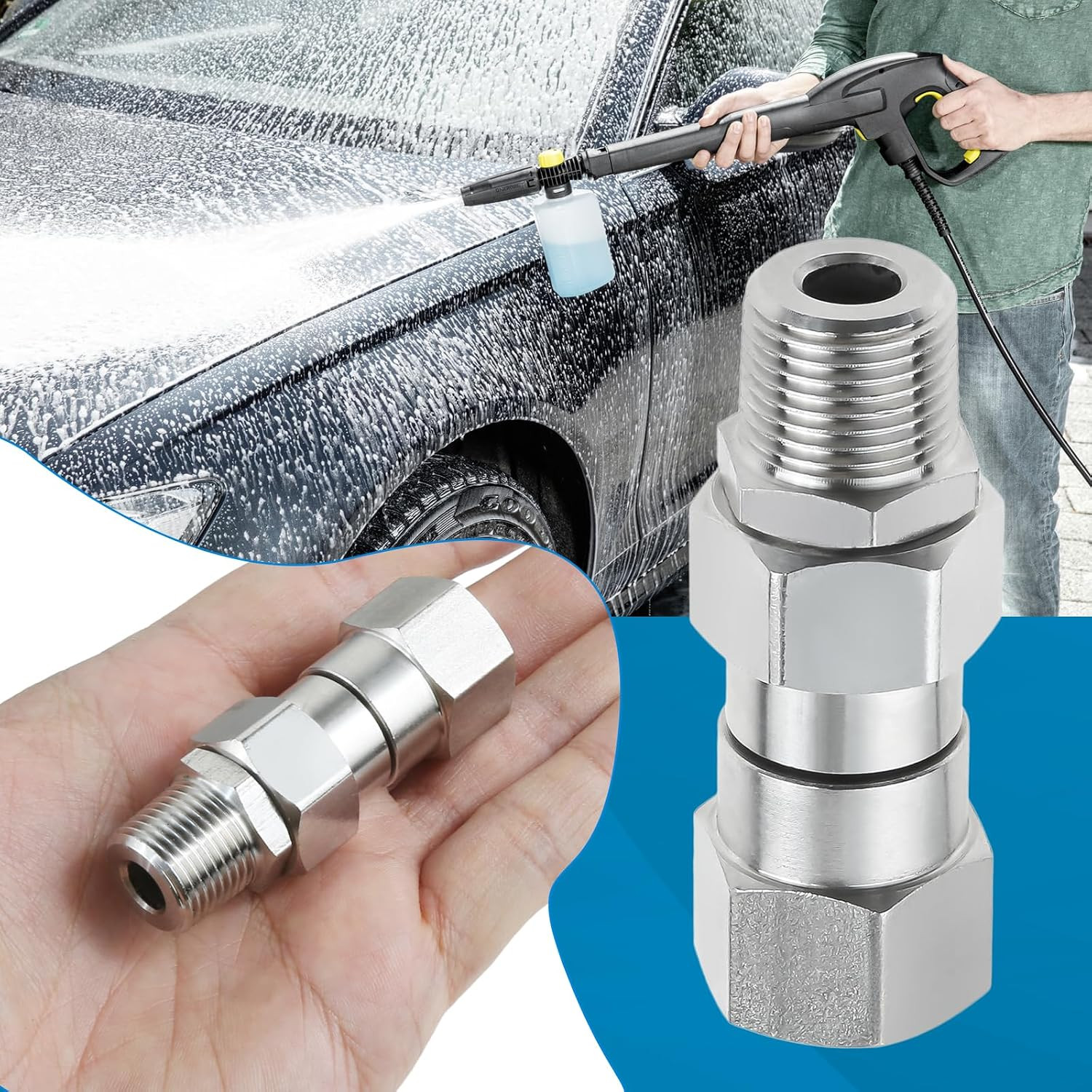 2 Pack 3/8″ NPT Pressure Washer Swivel Fittings, Stainless Steel 3/8″ Male to Fe