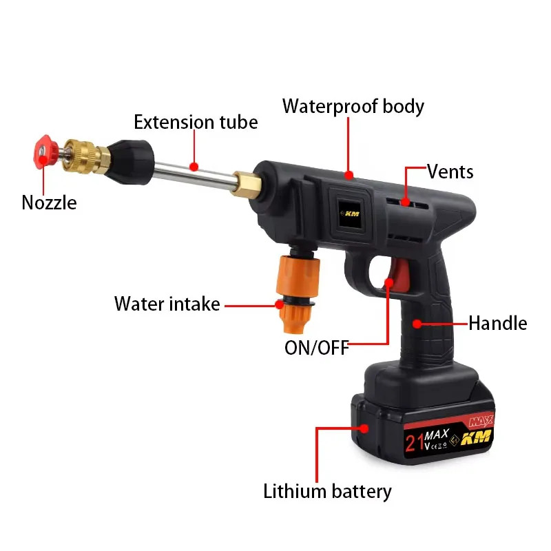 JH Portable High Pressure Electric Car Washer Gun Rechargeable Battery Powered C