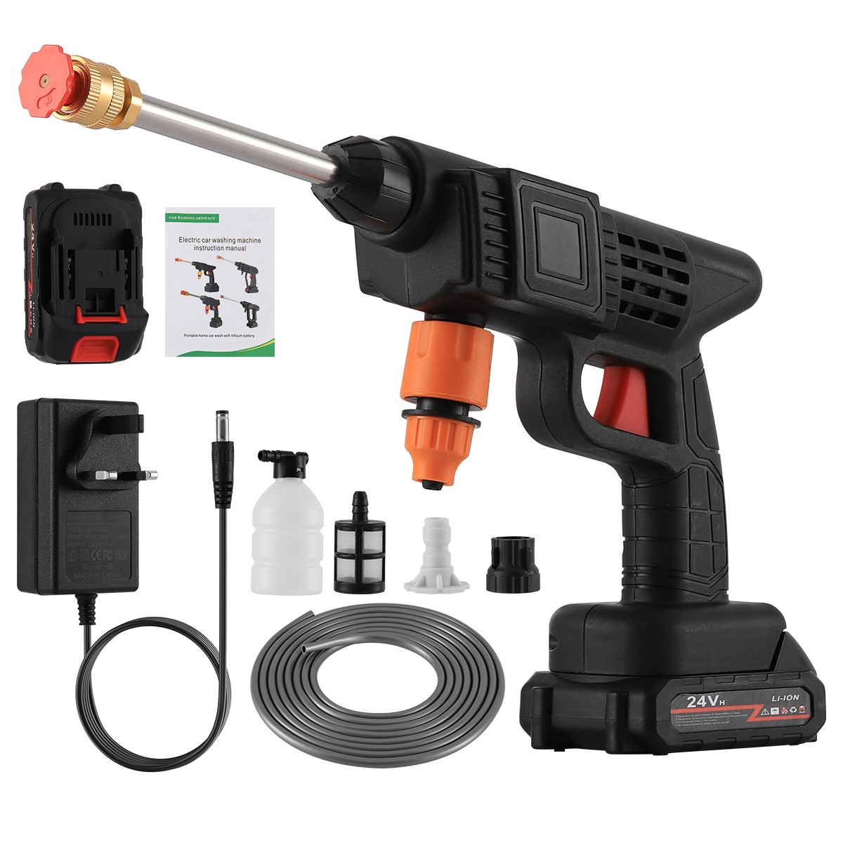260W 6Ah Car Cordless Pressure Washer Kit Electric High Pressure Water Spray Gun