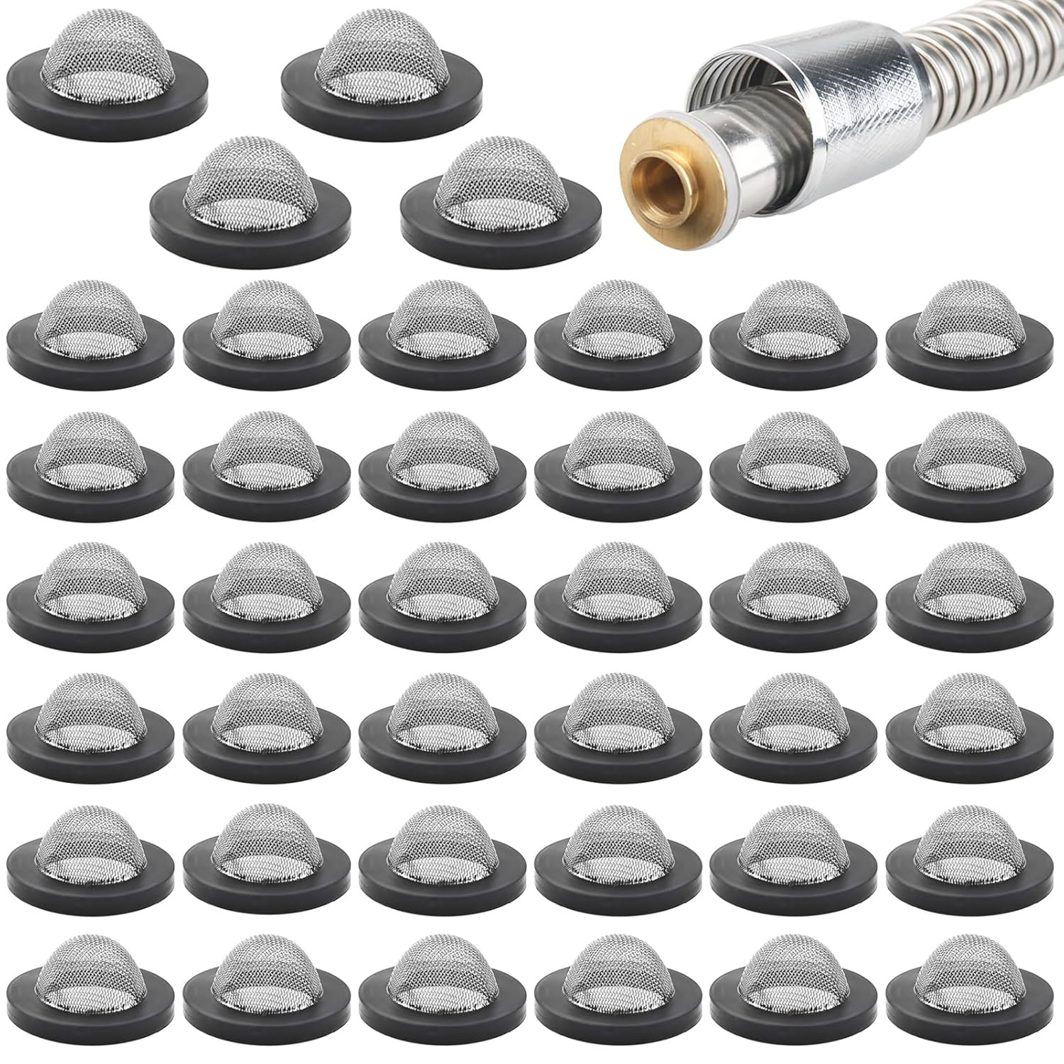 40 PCS Stainless Steel Filter Hose Washers with Screen, Black Rubber Washers for
