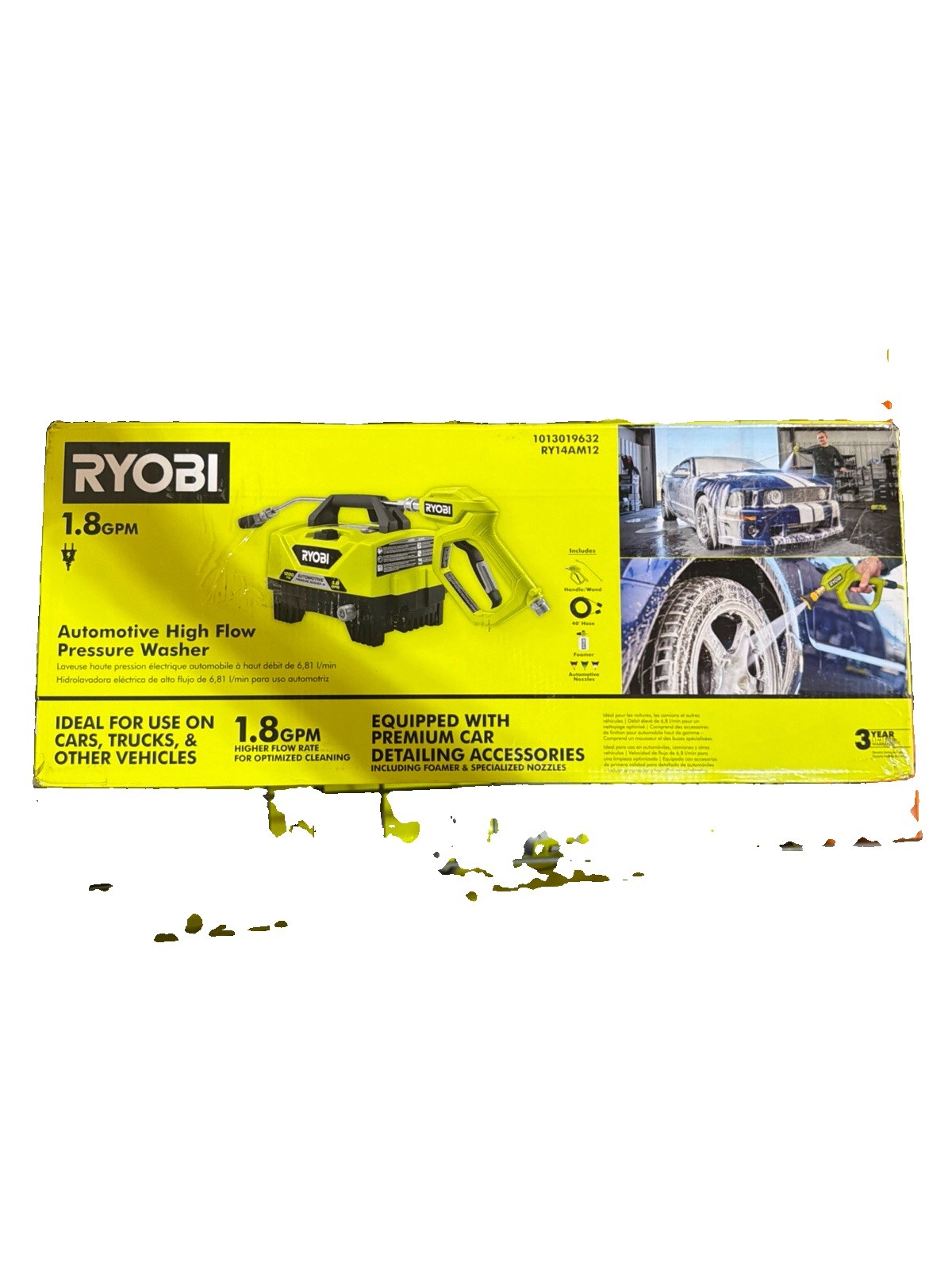 Ryobi 1.8GPM Automotive High Flow Pressure Washer RY14AM12 Open Box Used Once