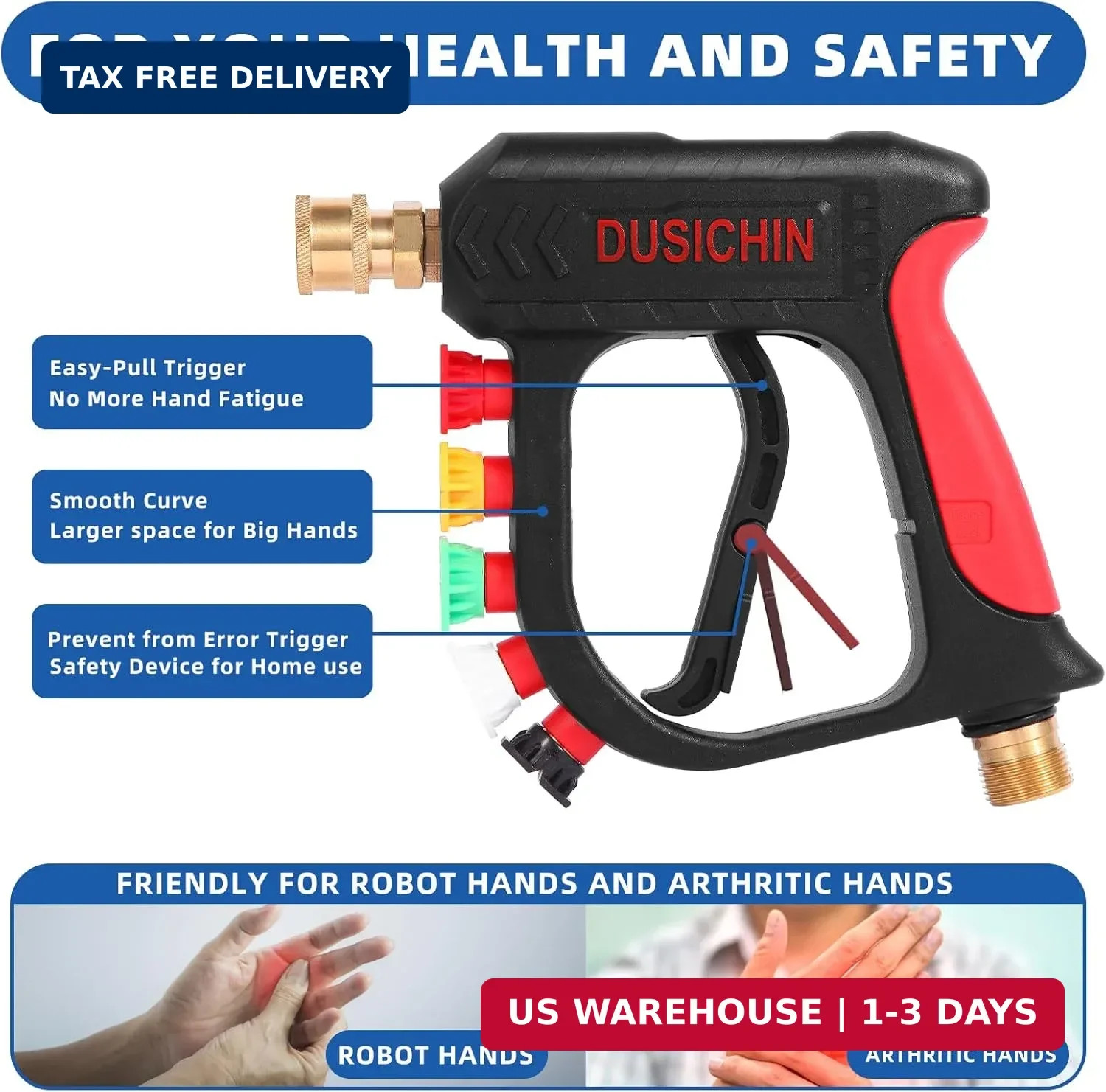 DUSICHIN Foam Cannon Short Pressure Washer Gun 1/4 Inch Quick Connector,Car Wash