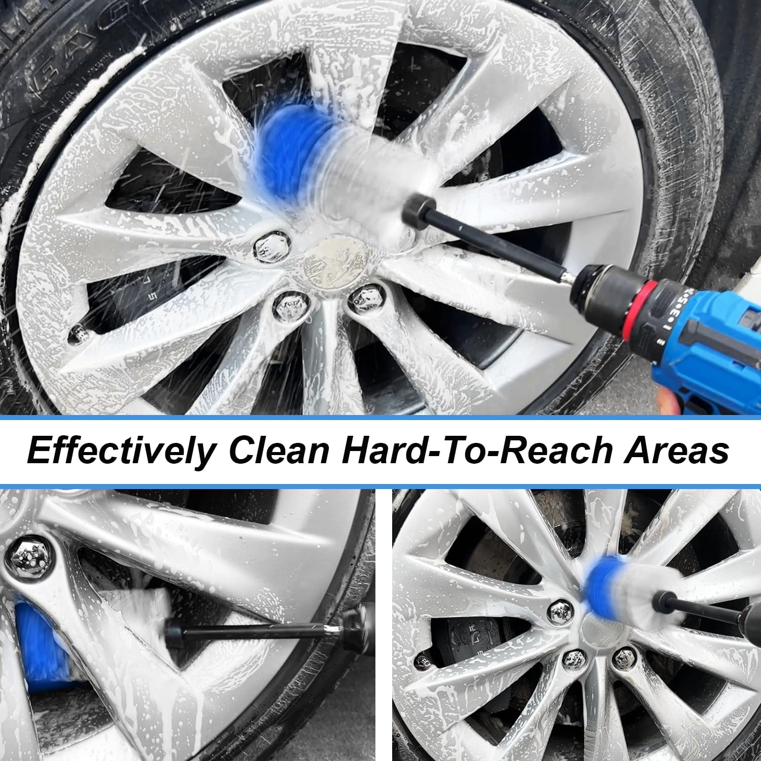 Wheel Brush Kit, 9.6 inches (length) x 2.3 (diameter), Blue/White,2pcs