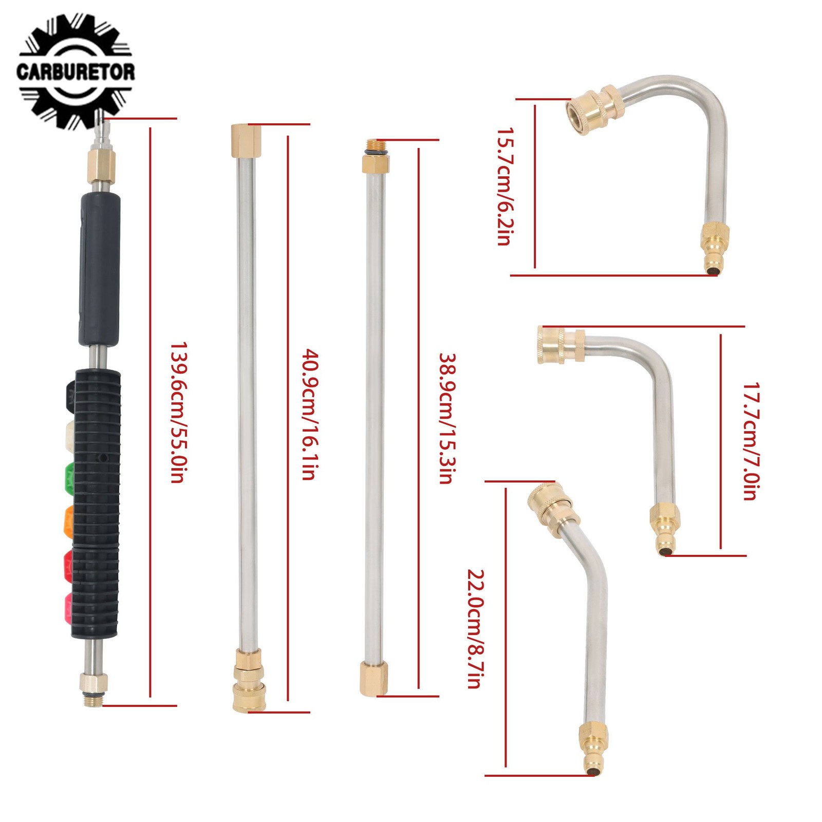 9 Pack Quick Connect 4000 PSI High Pressure Water Gun Extension Rod Set 1/4 Inch