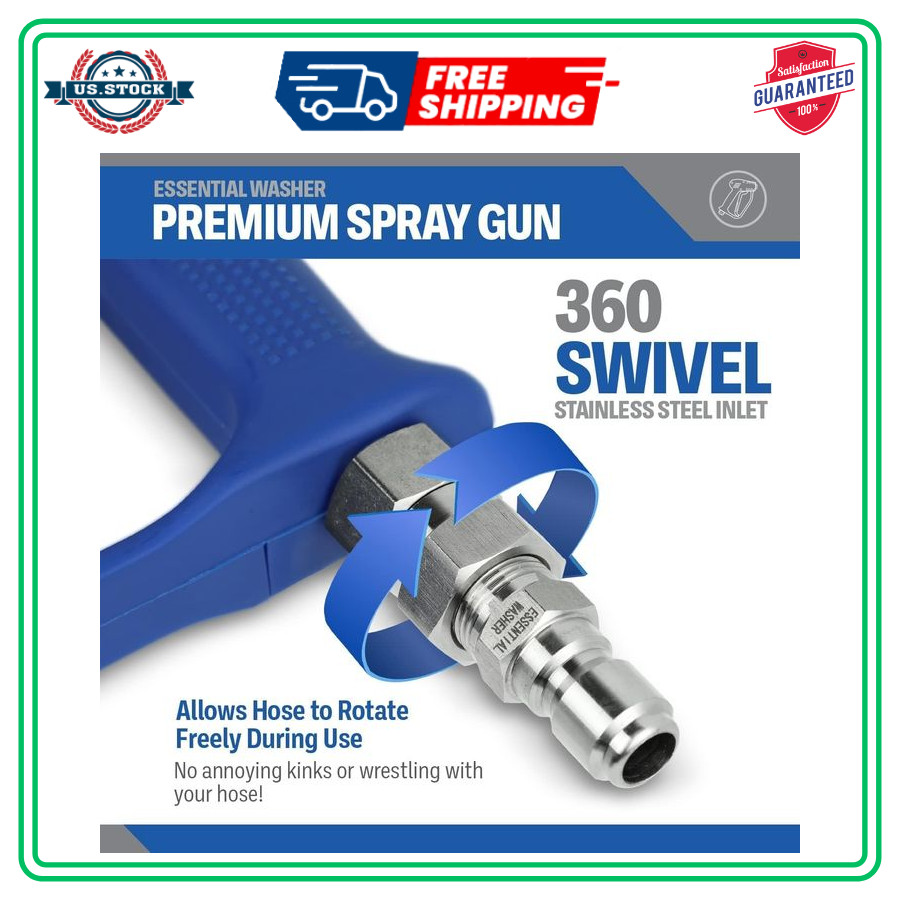 Essential Washer Short Pressure Washer Gun with Stainless Steel Swivel | Comp…