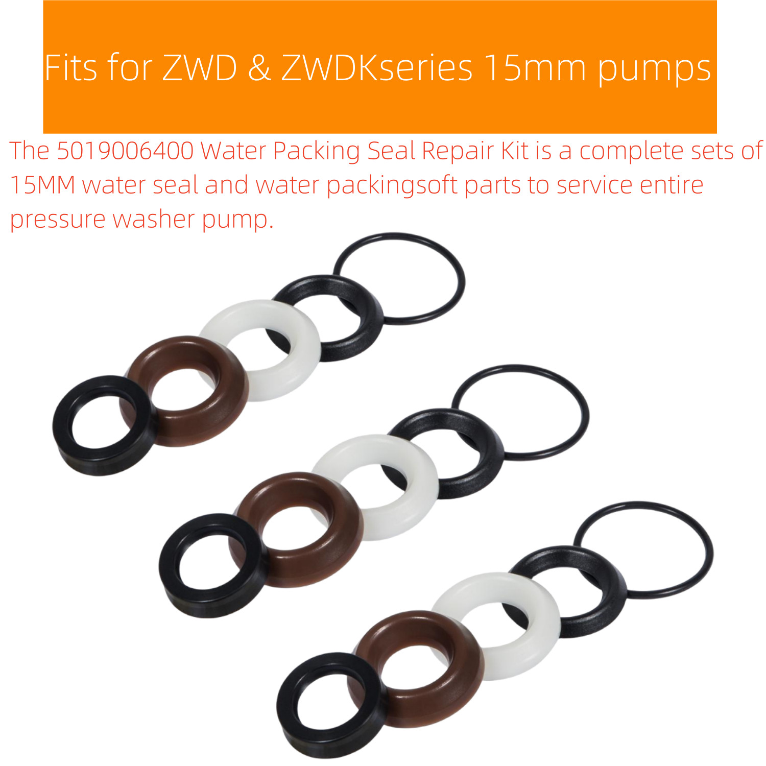 Pressure Washer Pump Seal Kit For ZWD ZWDK Series 15MM Pump 5019006400