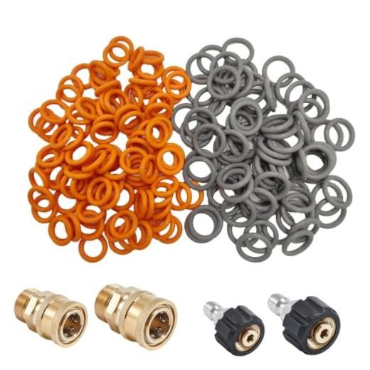 Pressure Washer O-Ring Kit 100PCS, 1/4” Red + 3/8” Gray Quick Connect Seals,