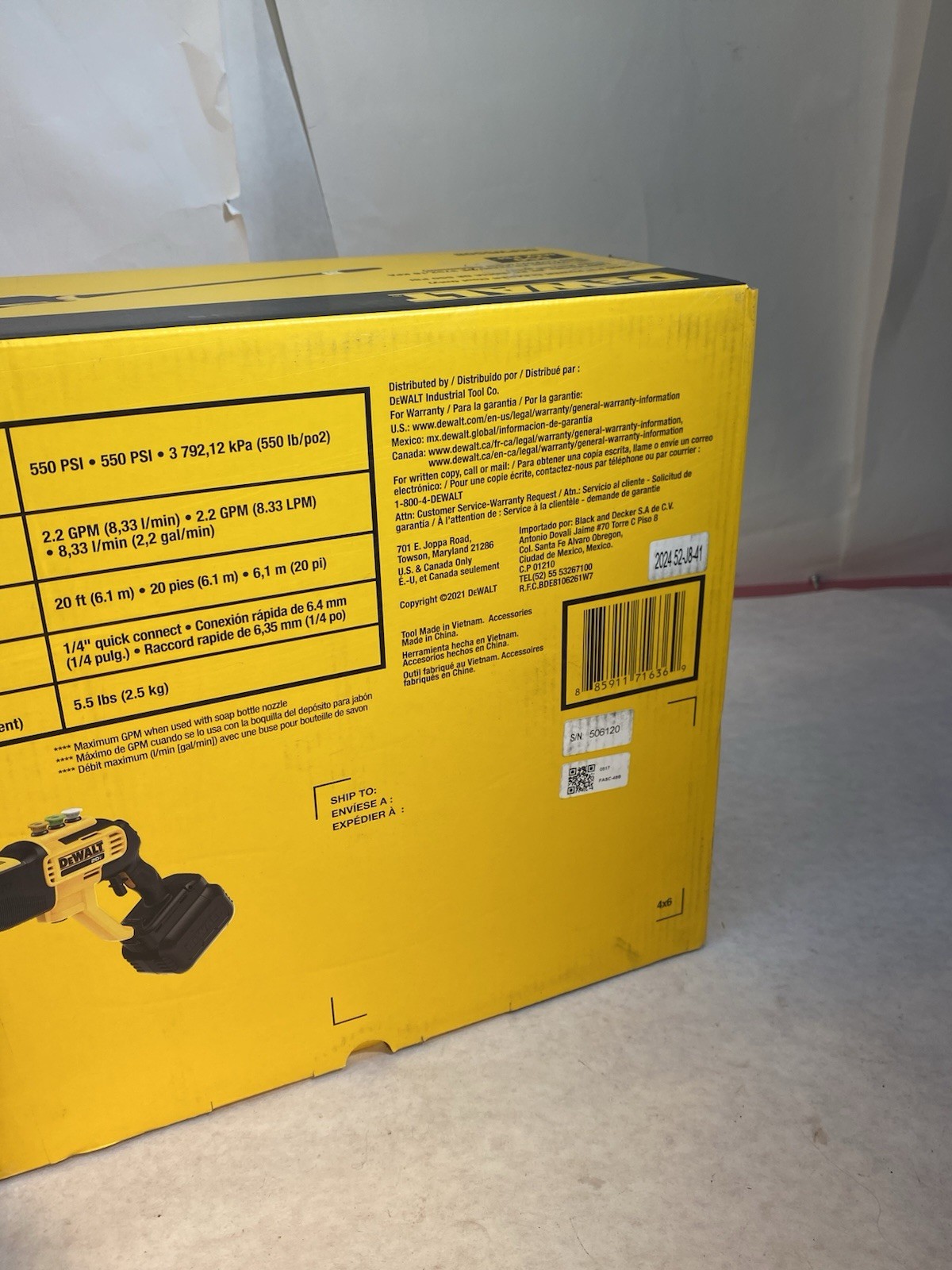 DEWALT DCPW550B 20V 550 PSI Power Cleaner Pressure Washer
