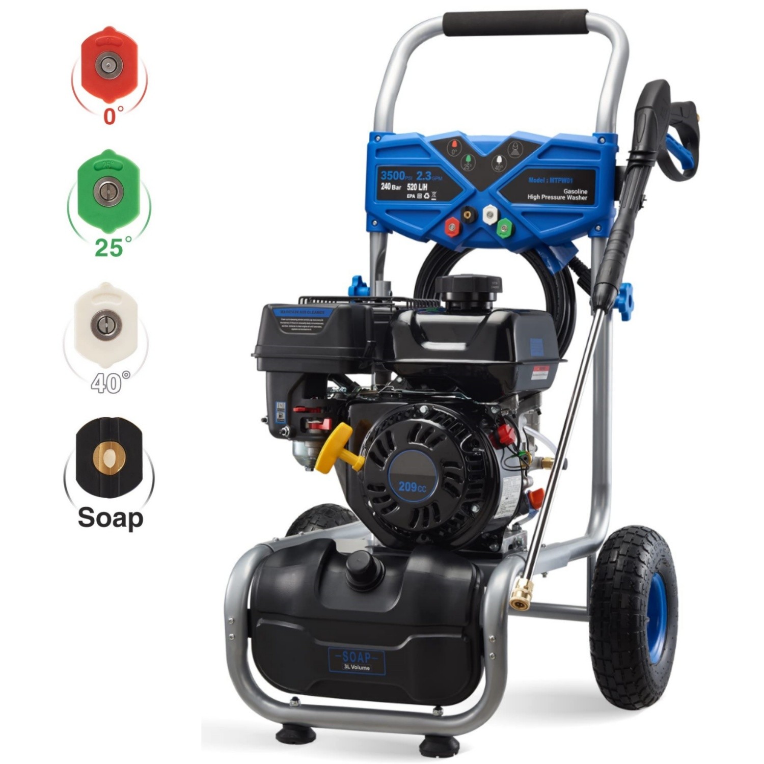 Efurden 3500 PSI Gas Powered Washer 2.3 GPM Gas Pressure Washer 209cc 4 Nozzles