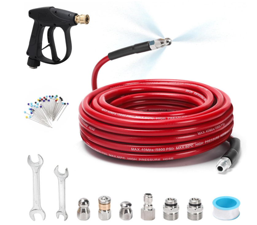Kit limpieza tuberías 50 FT con boquillas jetter y accesorios presión
