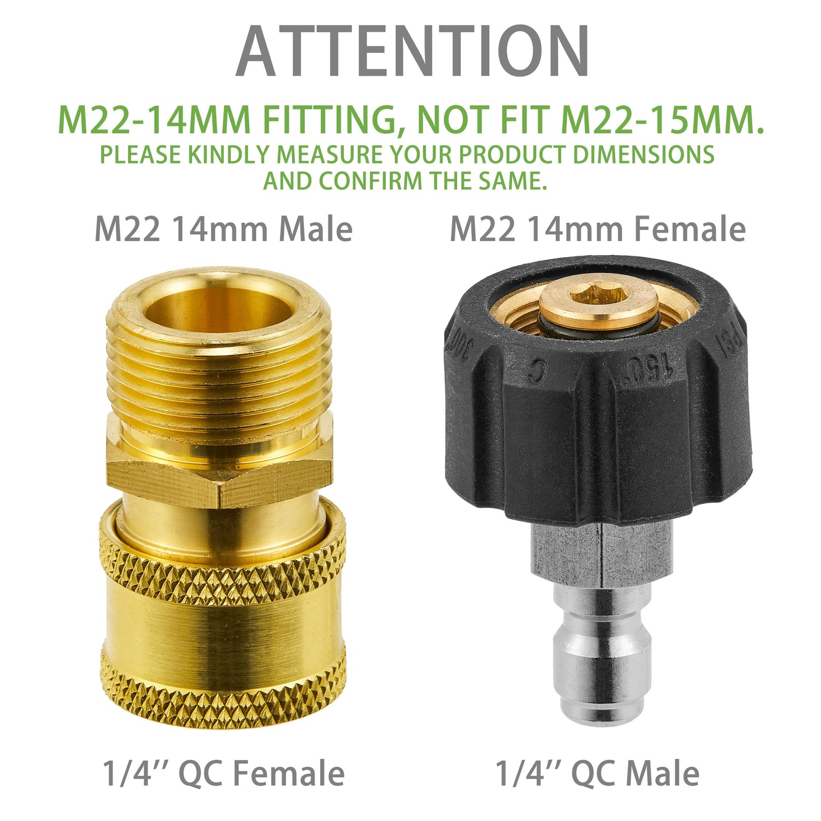 Pressure Washer Adapter Sets M22 14mm to 1/4” Quick Connect Fittings kits Qu…