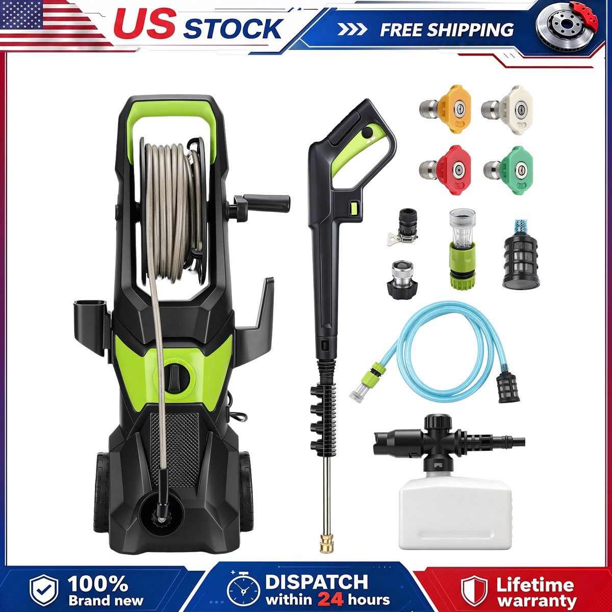 Electric Power Washer 52FT Hose 5000 PSI Hose Reel Black Green GEARZAAR 2026