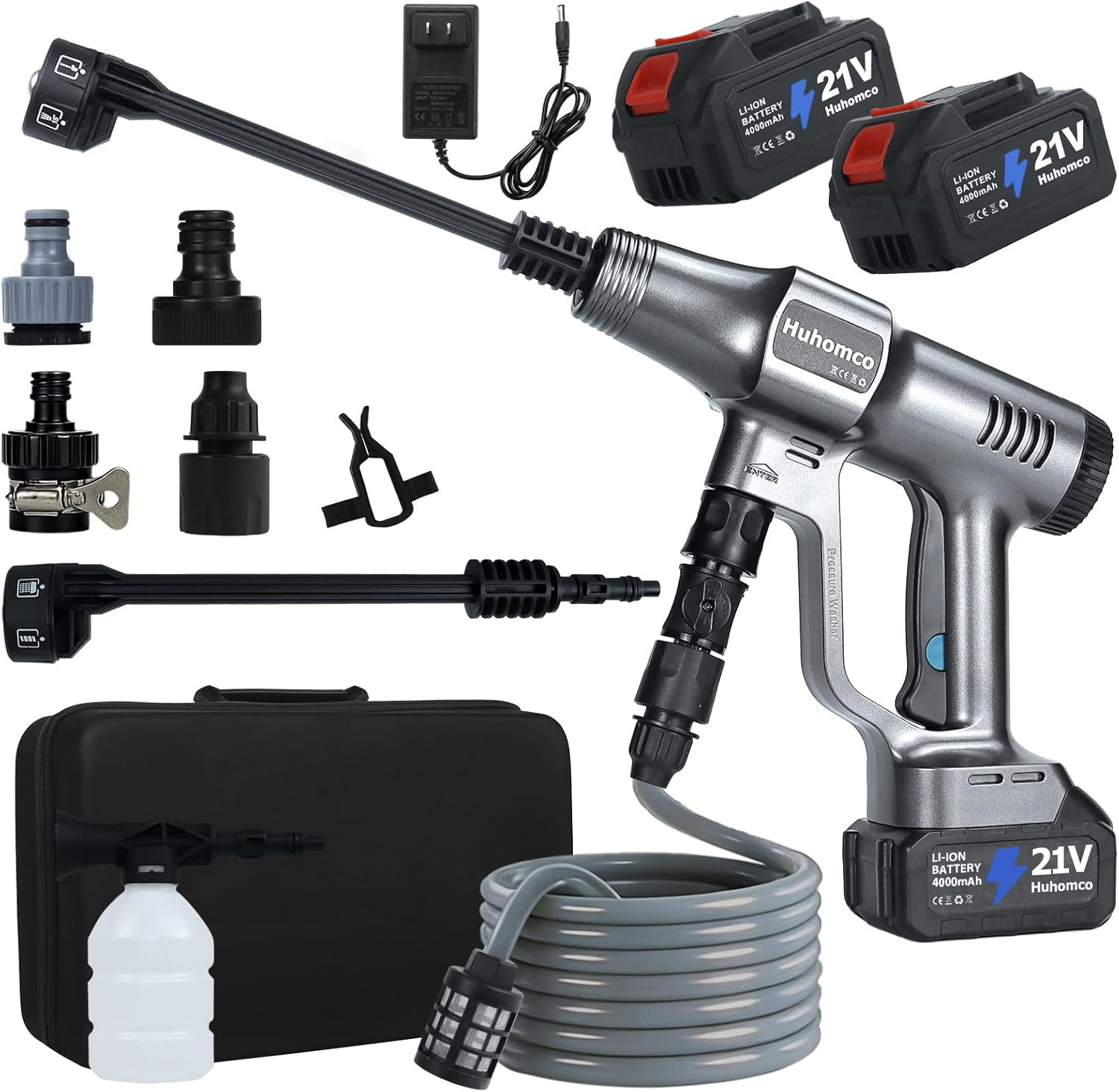 1200PSI Cordless Pressure Wassher Handheld Portable, 2×4.0Ah Batteries (Gray)