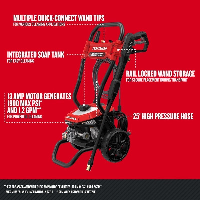 CRAFTSMAN Electric Pressure Washer, Cold Water, 1900 -PSI