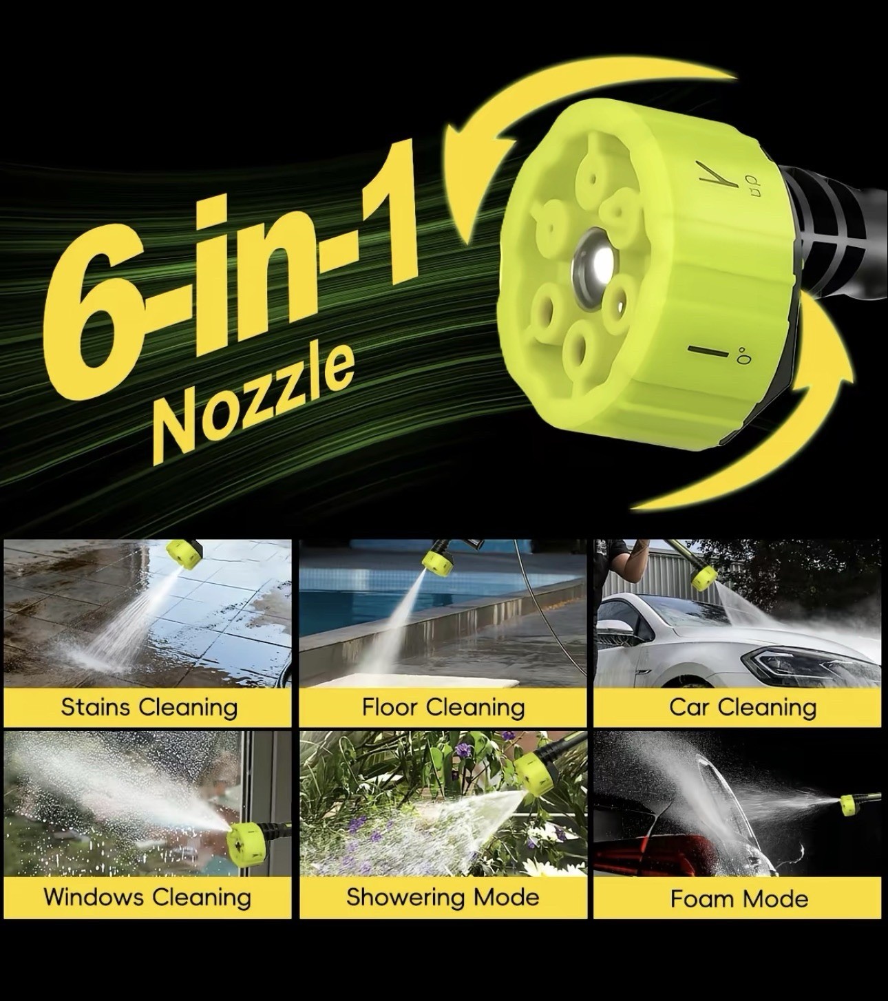 SEESE 21V Cordless Portable Pressure Washer 1000 PSI Water Gun Kit Battery