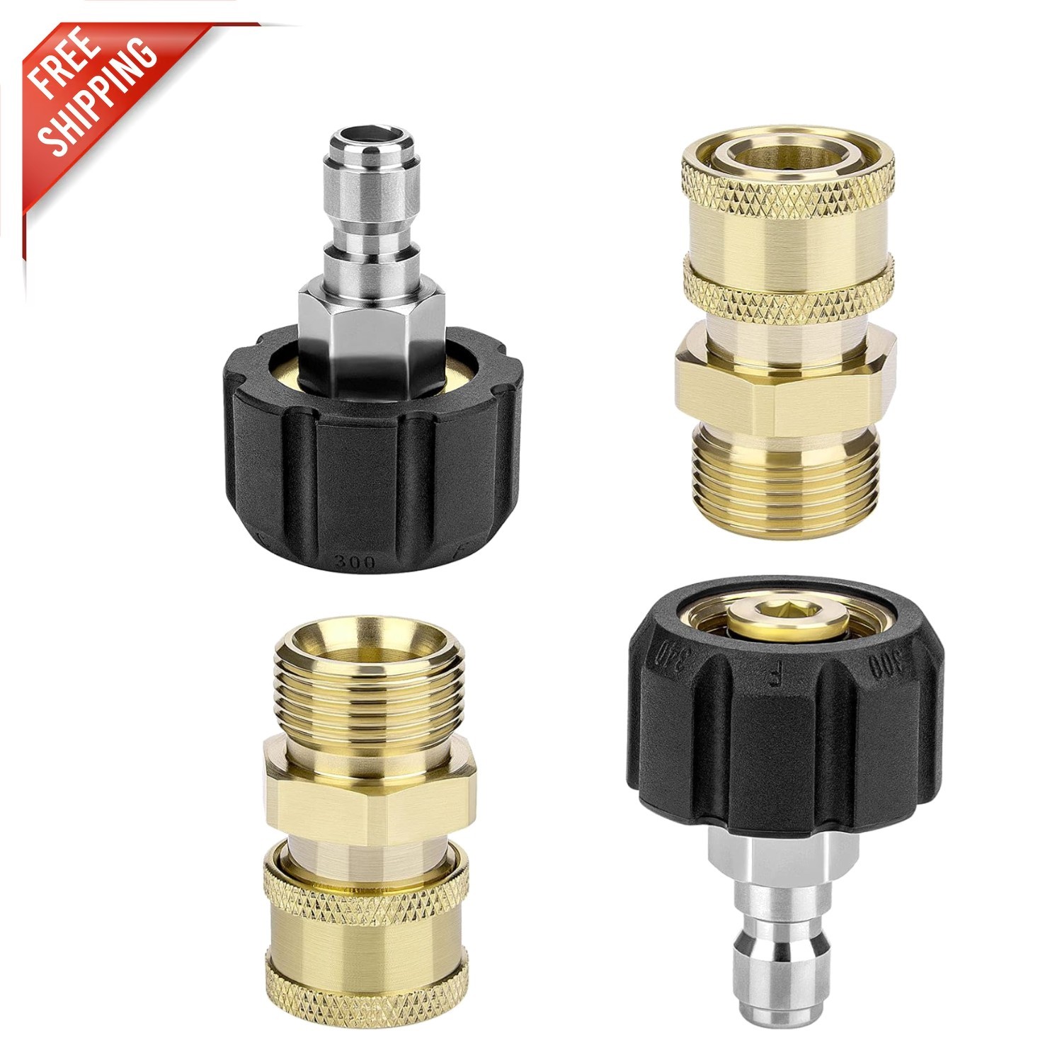 Heavy-Duty Pressure Washer Adapter Set – 2 Pair M22 Quick Connect 1/4″ Fittings