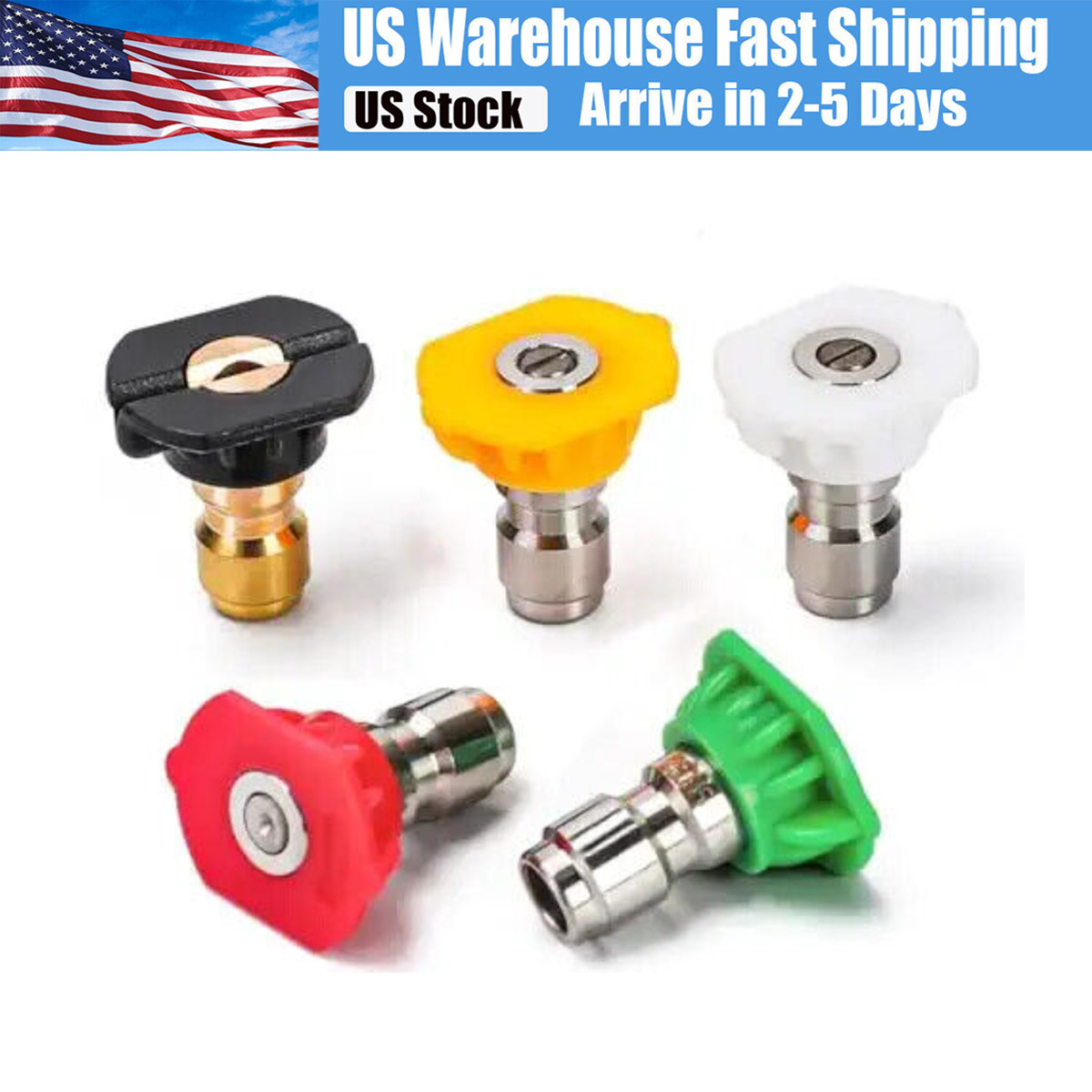 5X Pressure Washer Spray Nozzle Set Quick Connect 1/4″ High Power Tips