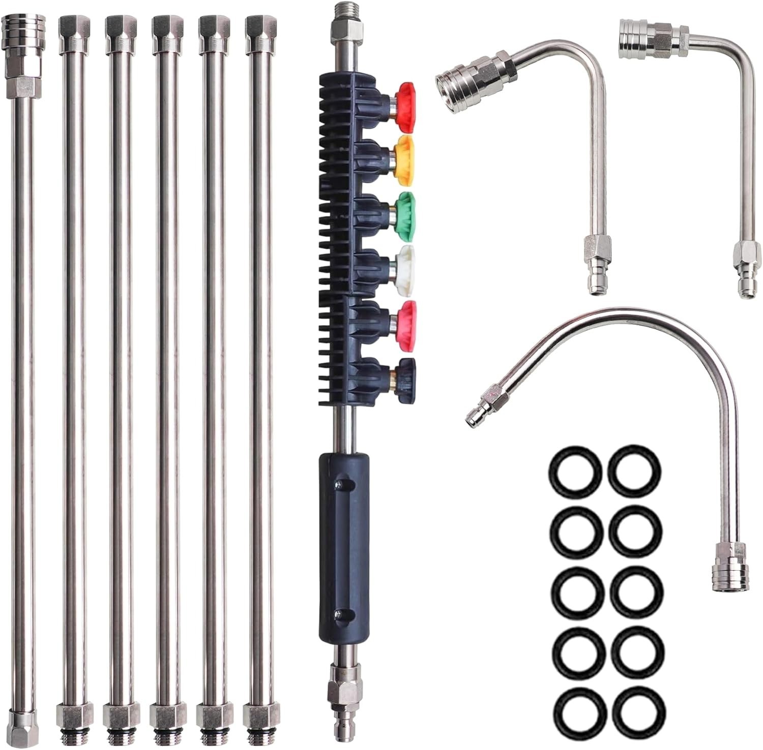 10-Pack Stainless Steel Pressure Washer Extension Wand Set with 6 Nozzle Tips
