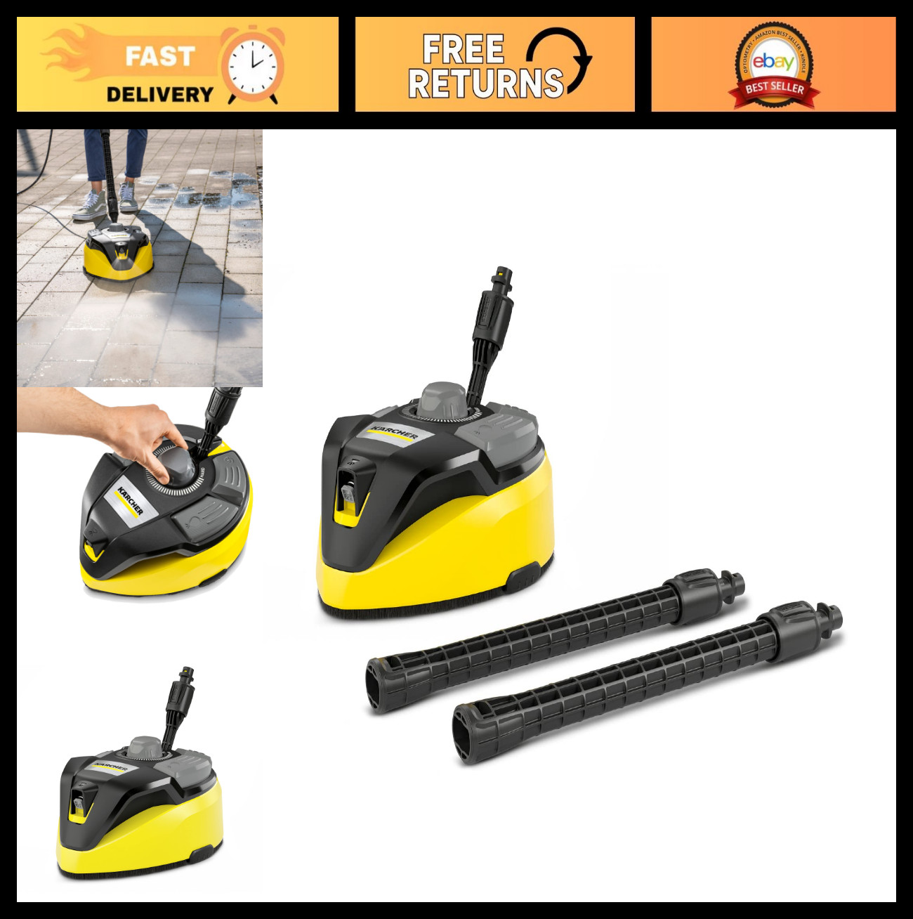 Electric Pressure Washer Surface Cleaner Attachment – 11″ T-Racer, 2600 PSI, 32″