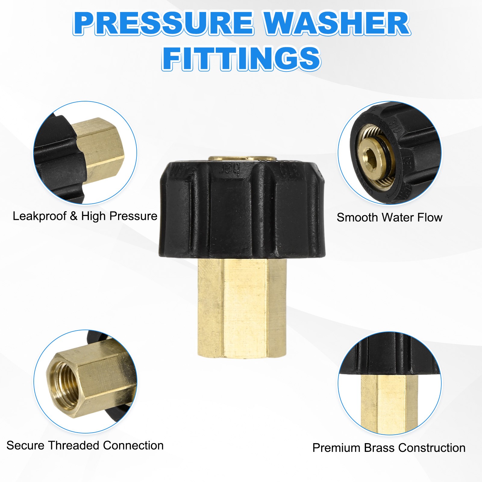 2-Pack M22 14mm & 15mm Female to 1/4 Inch Female Thread Pressure Washer Fittings