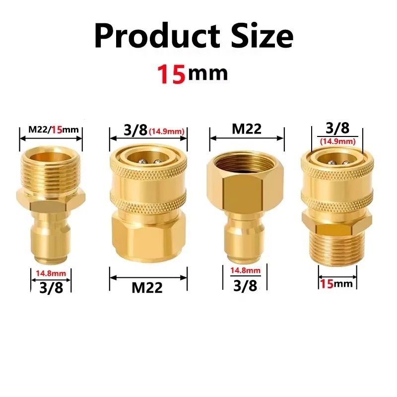 4x Pressure Washer Adapters Set Quick Disconnect Kit M22 Swivel to 3/8” Connect