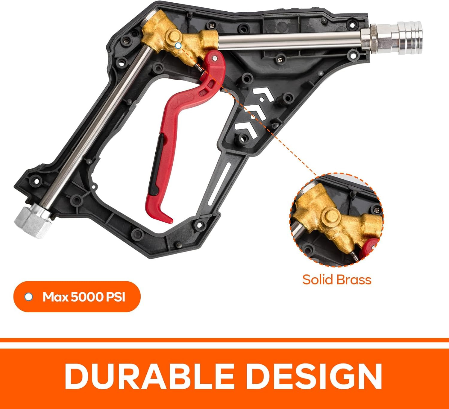 AURORA CAR Pressure Washer Short Gun, Commercial 5000 PSI 12 GPM 5 Spray Nozzle
