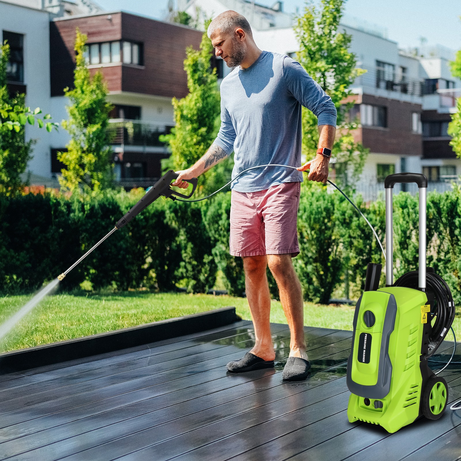 Portable Pressure Washer 4500PSI Max with 4 Nozzles and Telescopic Handle Green