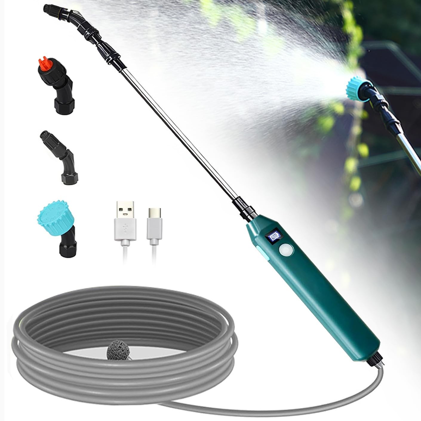 Battery Powered Sprayer Wand,23.6″ Electric Sprayer Telescopic Wand with 3 Sp…
