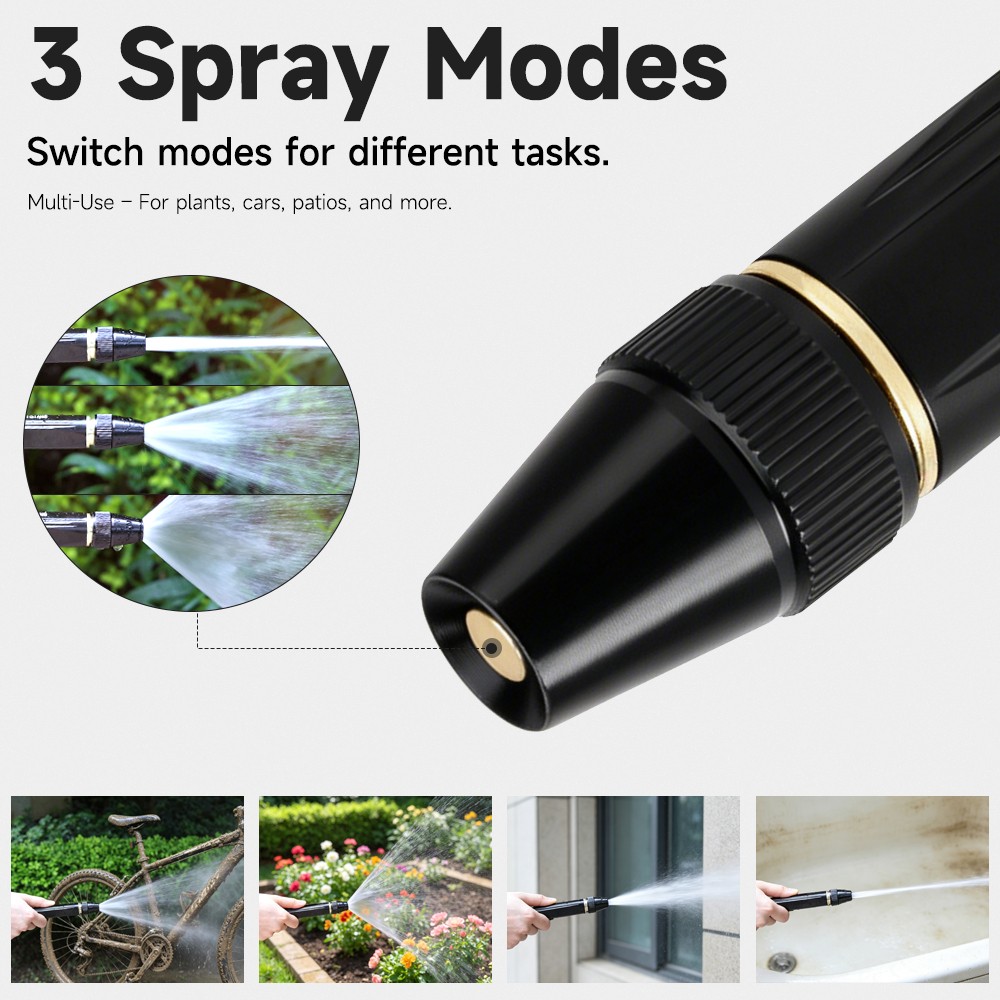 2 PCS High Pressure Garden Hose Nozzle Set 3 Adjustable Spray Patterns