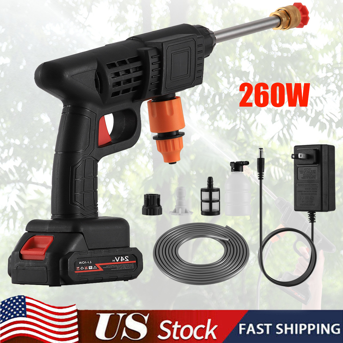 Portable Cordless Electric High Pressure Water Spray Gun Car Washer Cleaner Tool