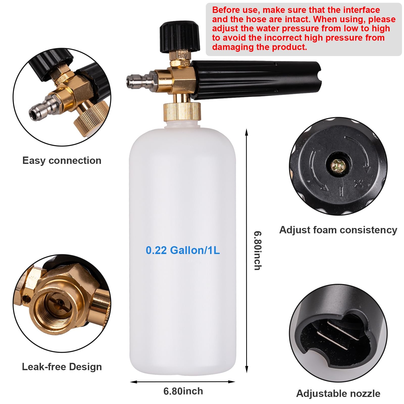 Pressure Washer Short Gun, Foam Cannon with 1/4 Inch Quick Connector, Power W…