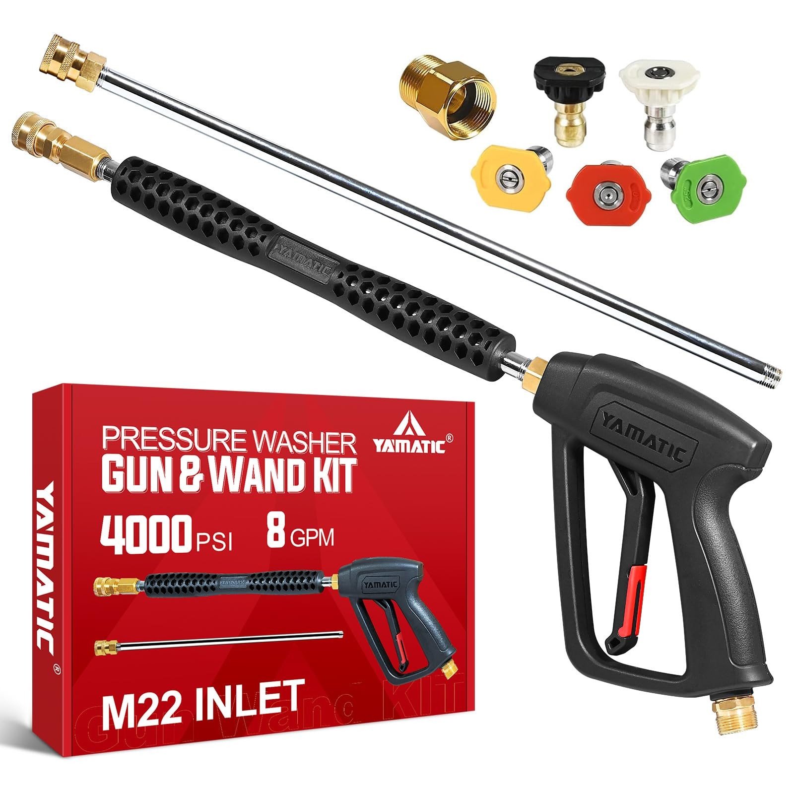 Pressure Washer Gun and Wand with 5 Spray Nozzles, M22-14mm & M22-15mm Fittin…