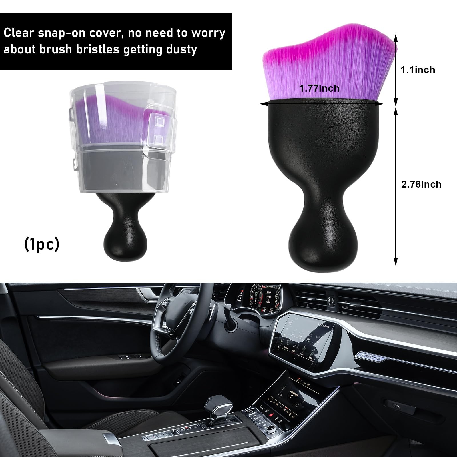 Ziciner Car Detailing Brush, Curved Soft Bristles Auto 1 PC, Double Purple