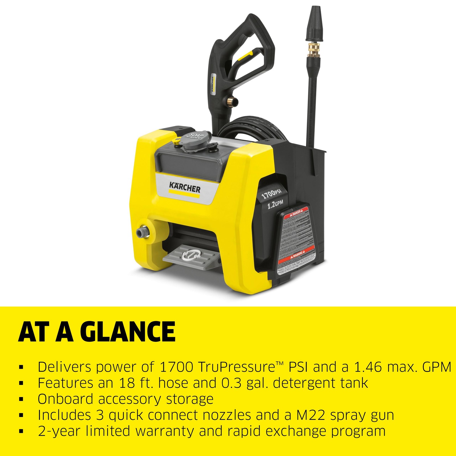 Pressure Washer K1700 Cube, CETA Certified, 3 Spray Nozzles, Detergent Tank, …