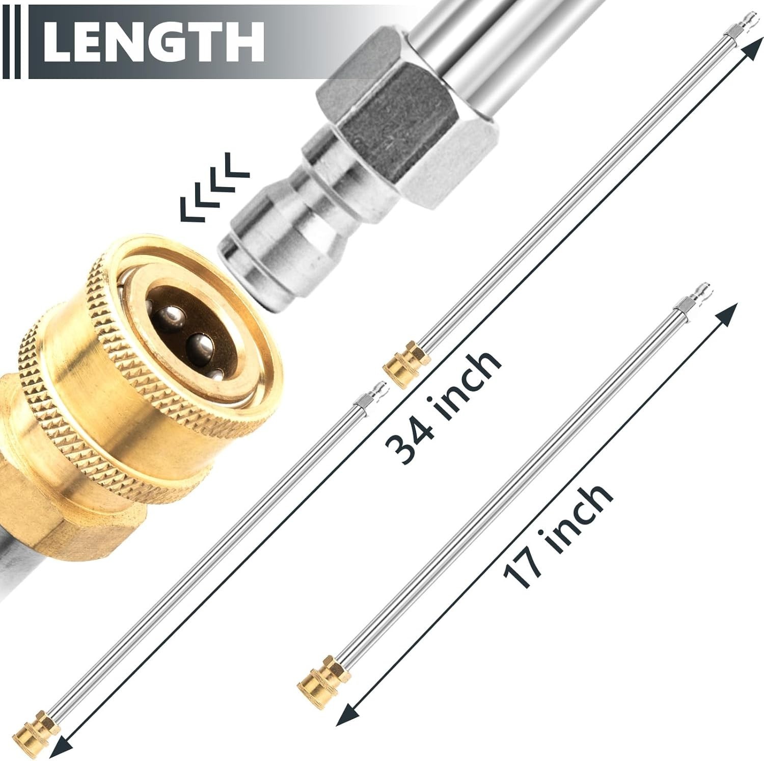Heavy-Duty 17-Inch Stainless Steel Pressure Washer Extension Wands – Pack of 2
