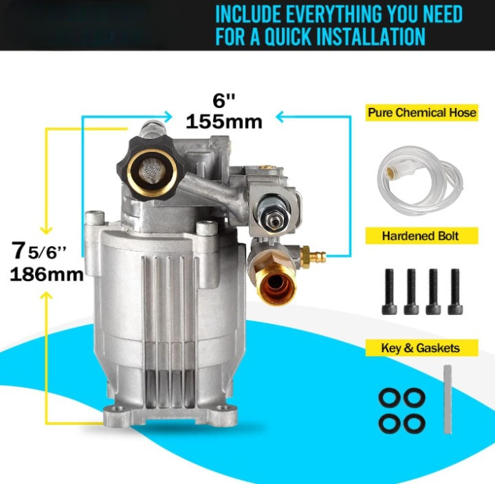 Bomba horizontal para hidrolavadora 3/4” 2600-3000 PSI 2.5 GPM eje repuesto