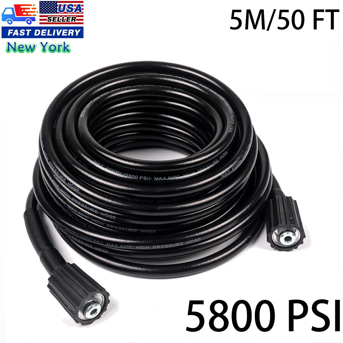 High Pressure Washer Hose 50ft 5800PSI M22-14mm Power Washer Extension Hose