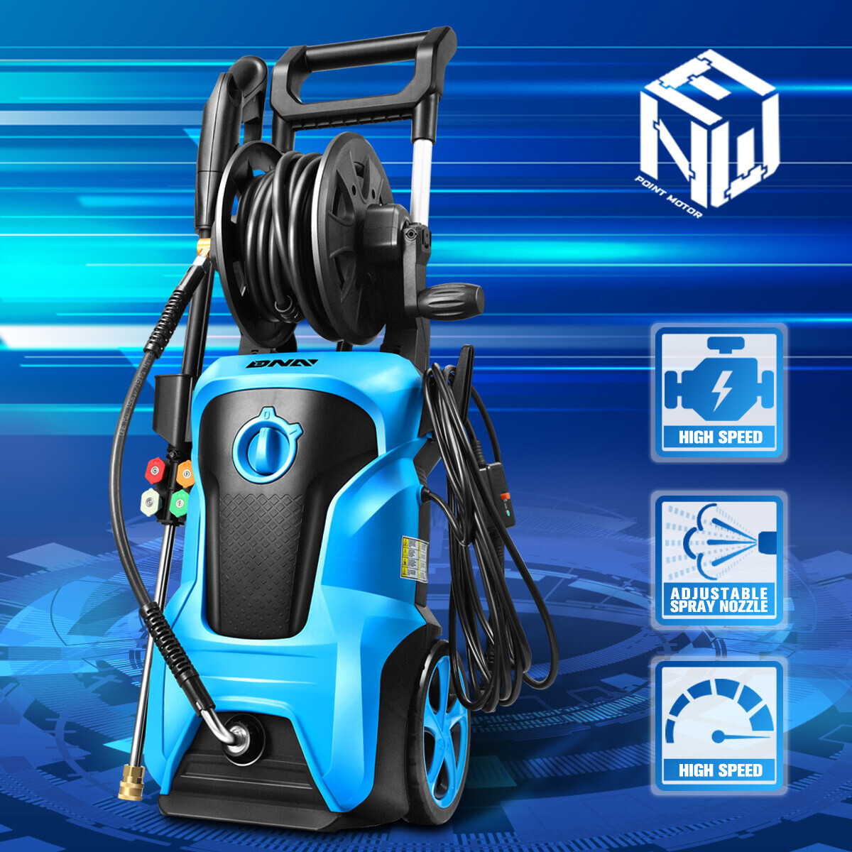 2176 PSI 2.4 GPM High-Pressure Electric Power Cleaner Car Washer Machine Blue