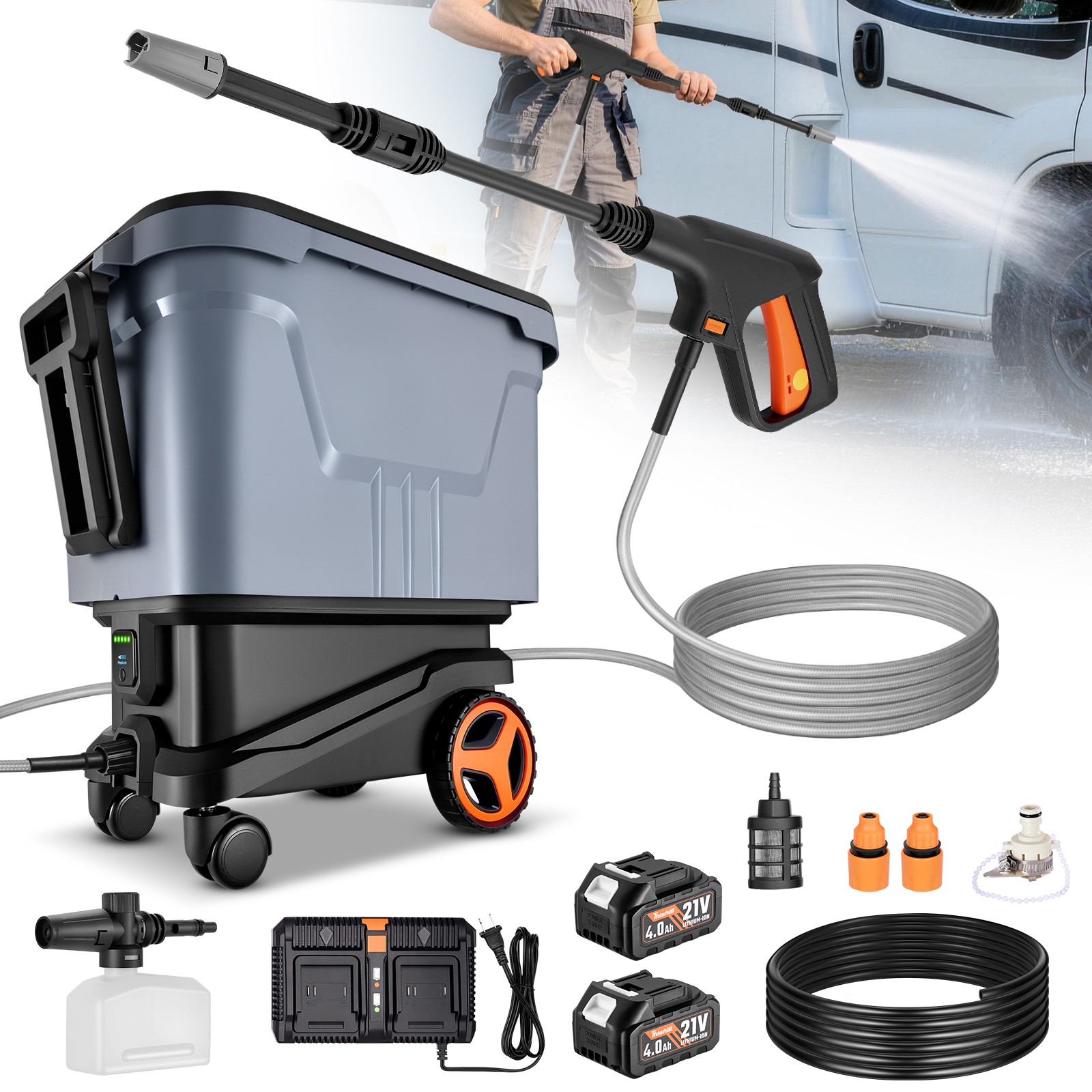 Cordless High Pressure Washer 2000 PSI 3 Modes Brushless Motor 21V Battery