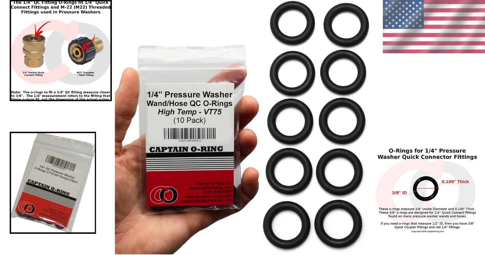 10 Pack Viton FKM O-Rings for Pressure Washer
