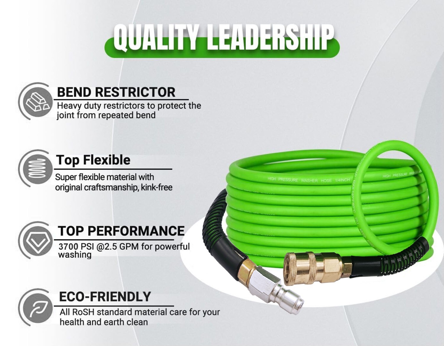 Super Flexible High Pressure Washer Hose 1/4″, 3/8 Inch Swivle Quick Connect 25′