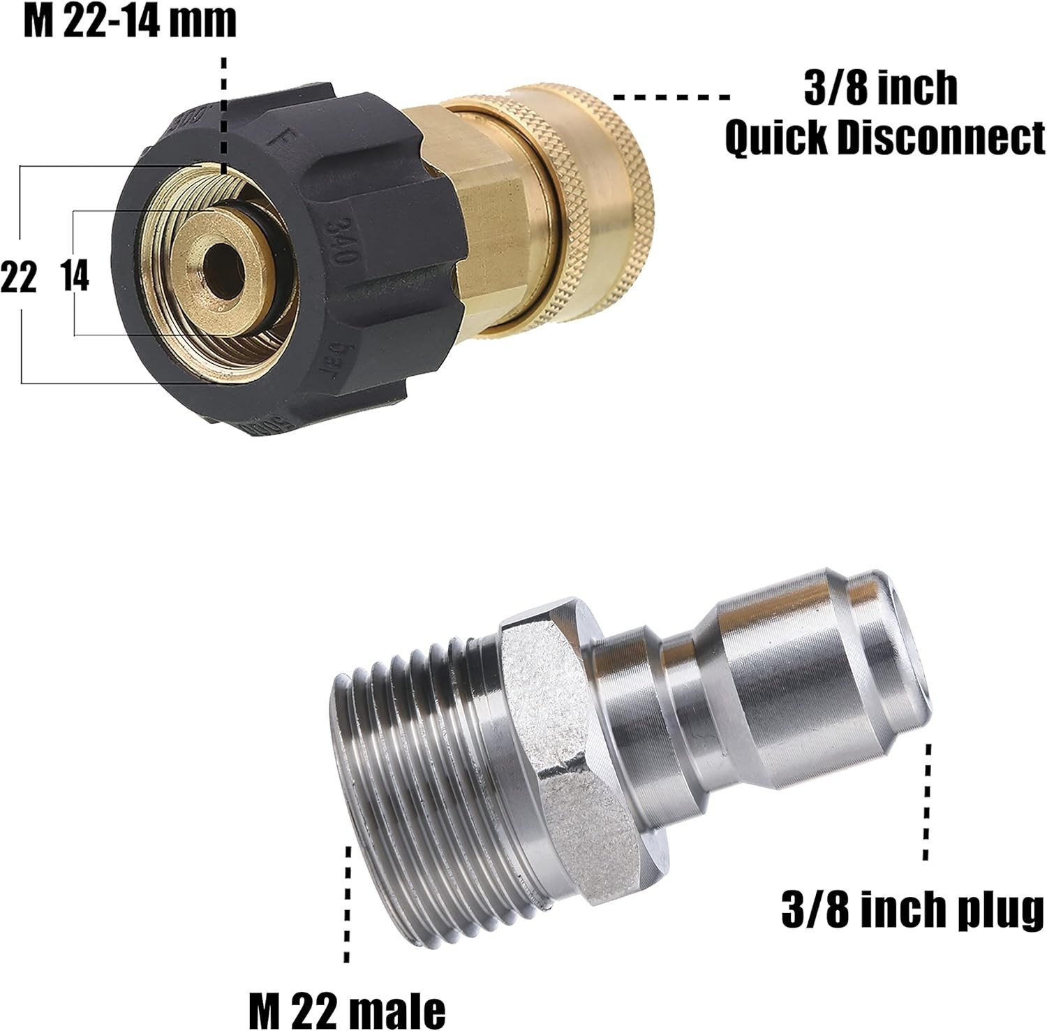 High-Quality Brass Pressure Washer Adapter, M22 14mm to 3/8 Inch Quick Connect