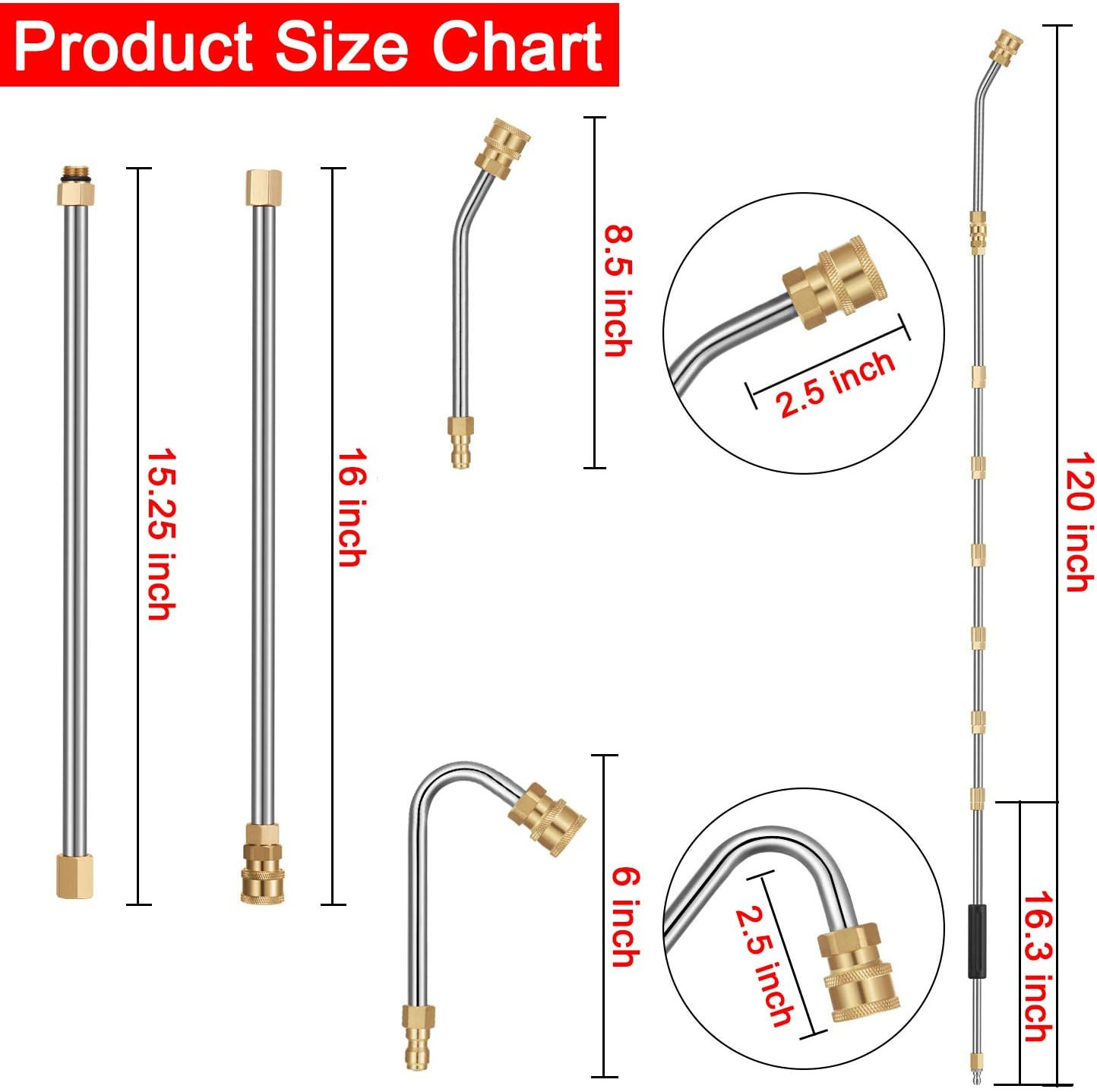 Sun Joe 7-Piece Pressure Washer Accessory Set – 10Ft Replacement Lance, Curved R