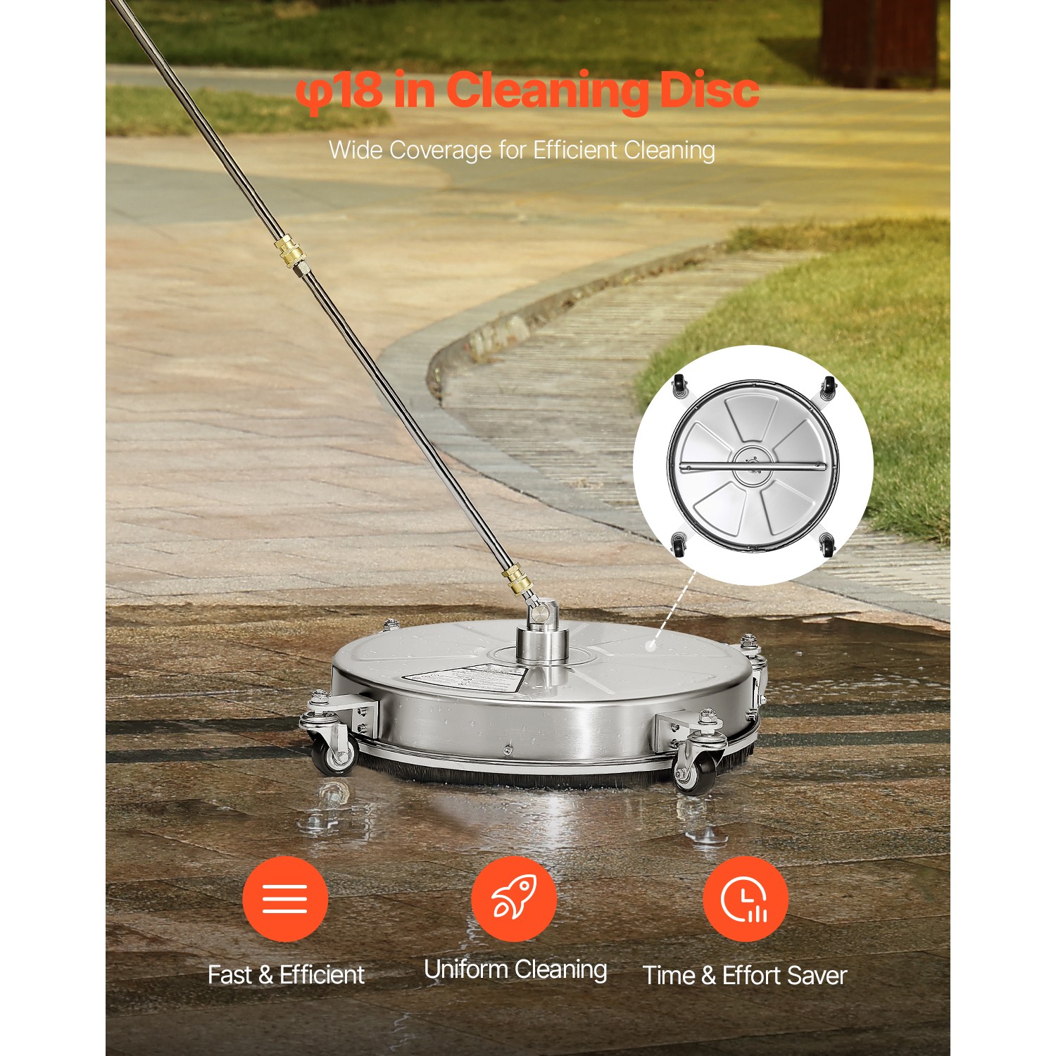 Uimoso 18″ Pressure Washer Surface Cleaner 4Wheels 4000 Max PSI 2 Extended Wands